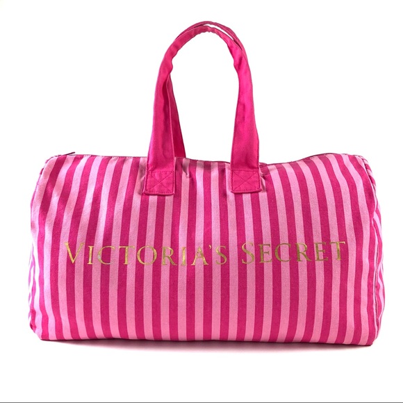 Victoria’s Secret Icon Pink Stripe Weekender Large Duffle Bag - Picture 3 of 9